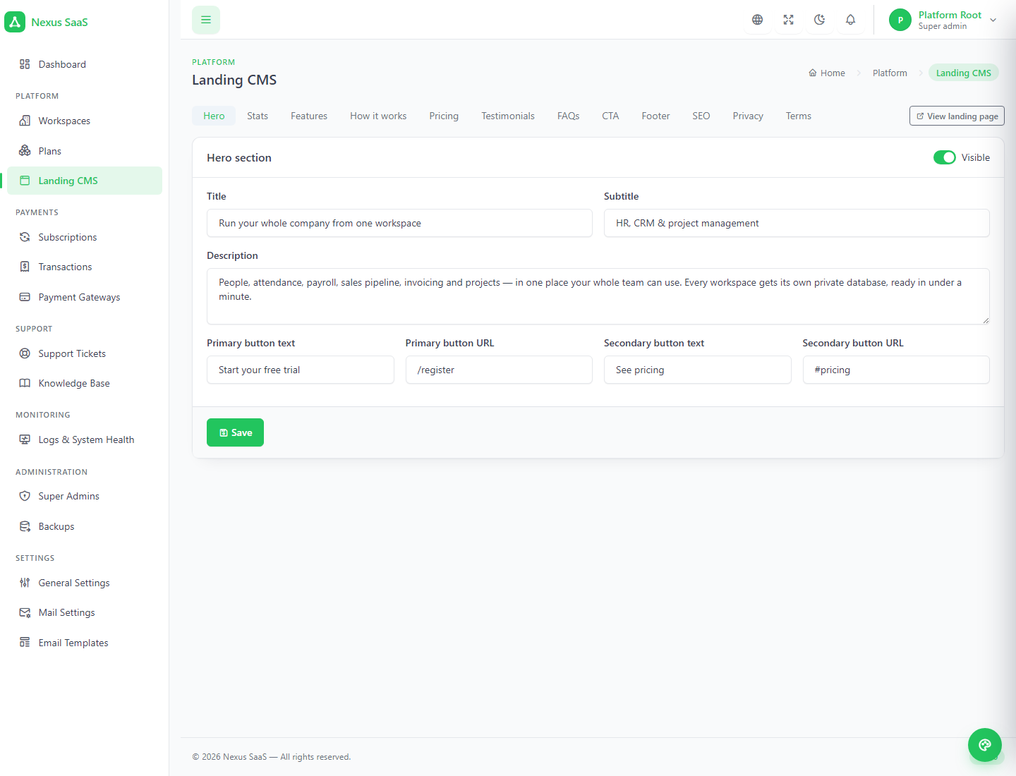 Landing CMS