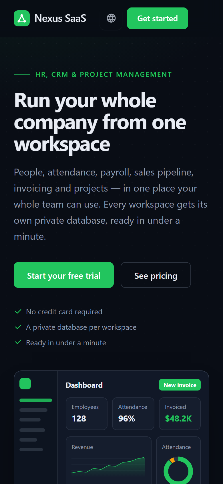 Landing page on a phone