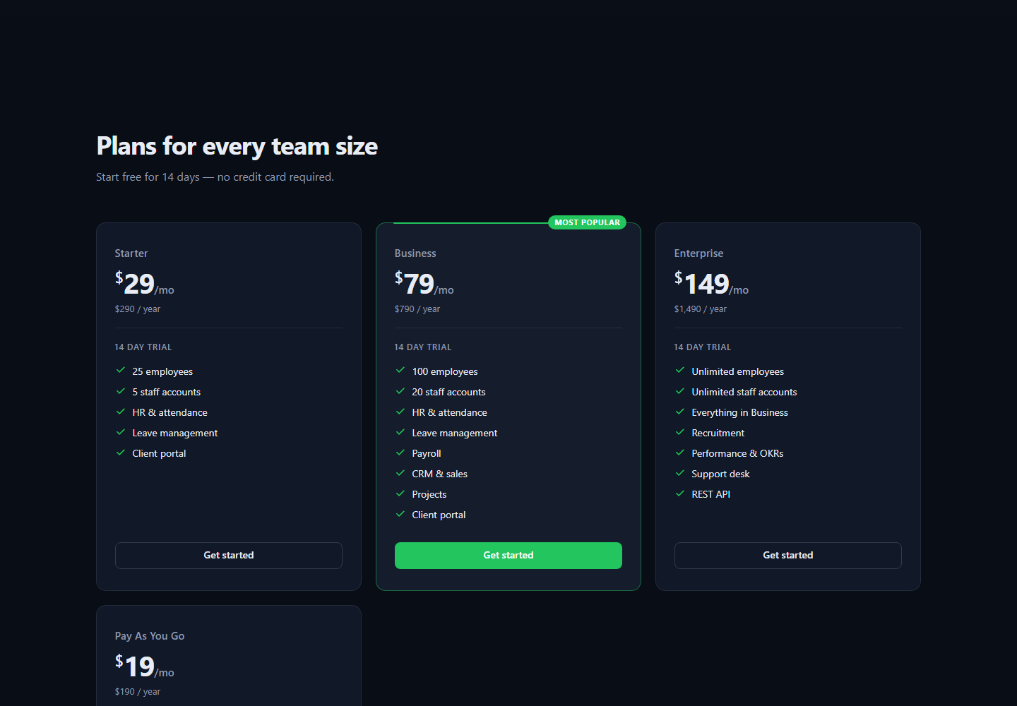 Live pricing grid