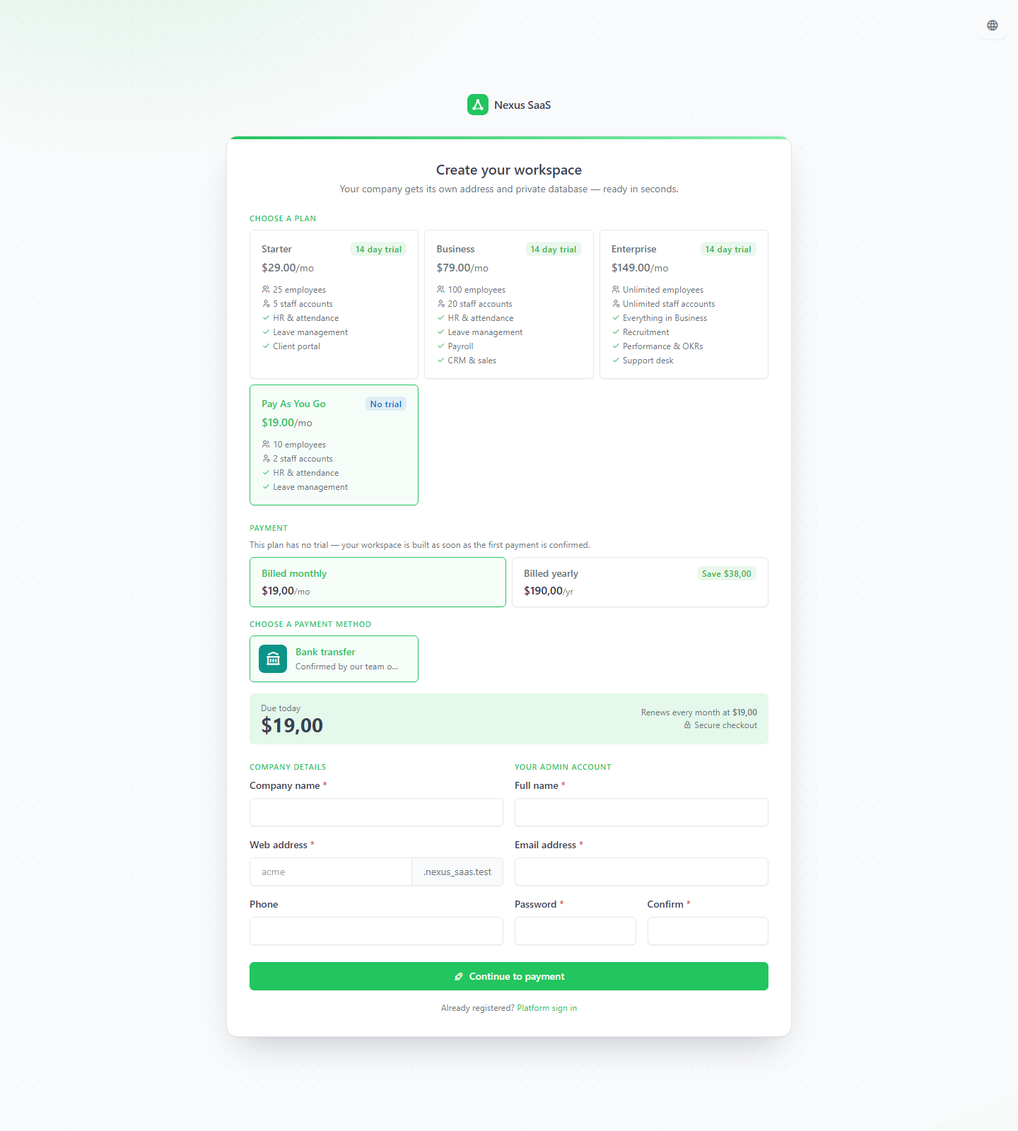 Pay-first sign-up