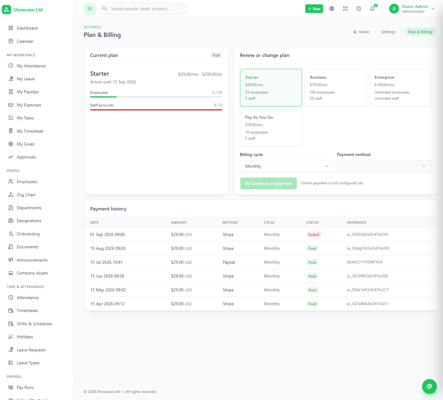 Plan and billing inside a workspace
