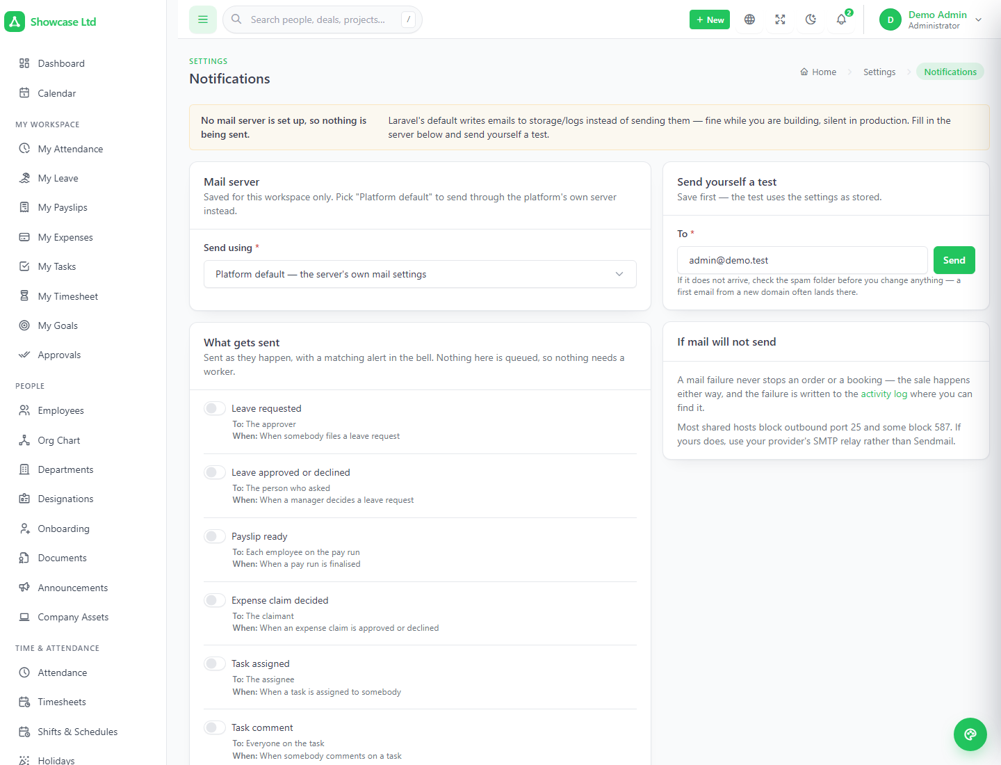 Per-workspace mail and notifications
